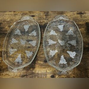 Clear Glass Serving Platters with Grape Design
